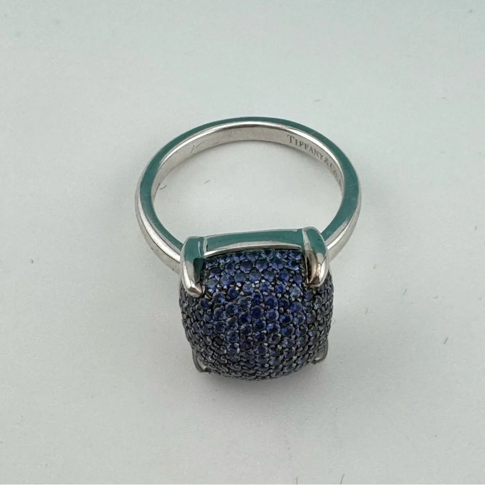 Tiffany & Co. Blue Sapphire Sugar Stack Ring 18k White Gold
